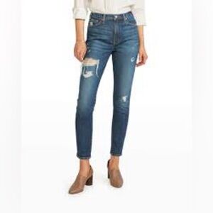 ética Giselle Mid Rise Destroyed Skinny Blue Denim Jeans Size: 25